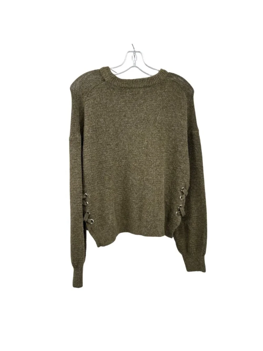 SO Womens Cropped Knit Sweater Lace Up Sides Olive Green Size Small